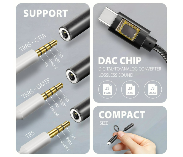 Axagon ADA-HC, USB-C - 3.5mm jack - Hi-Res DAC, 384kHz/32bit - 1353391 - zdjęcie 8